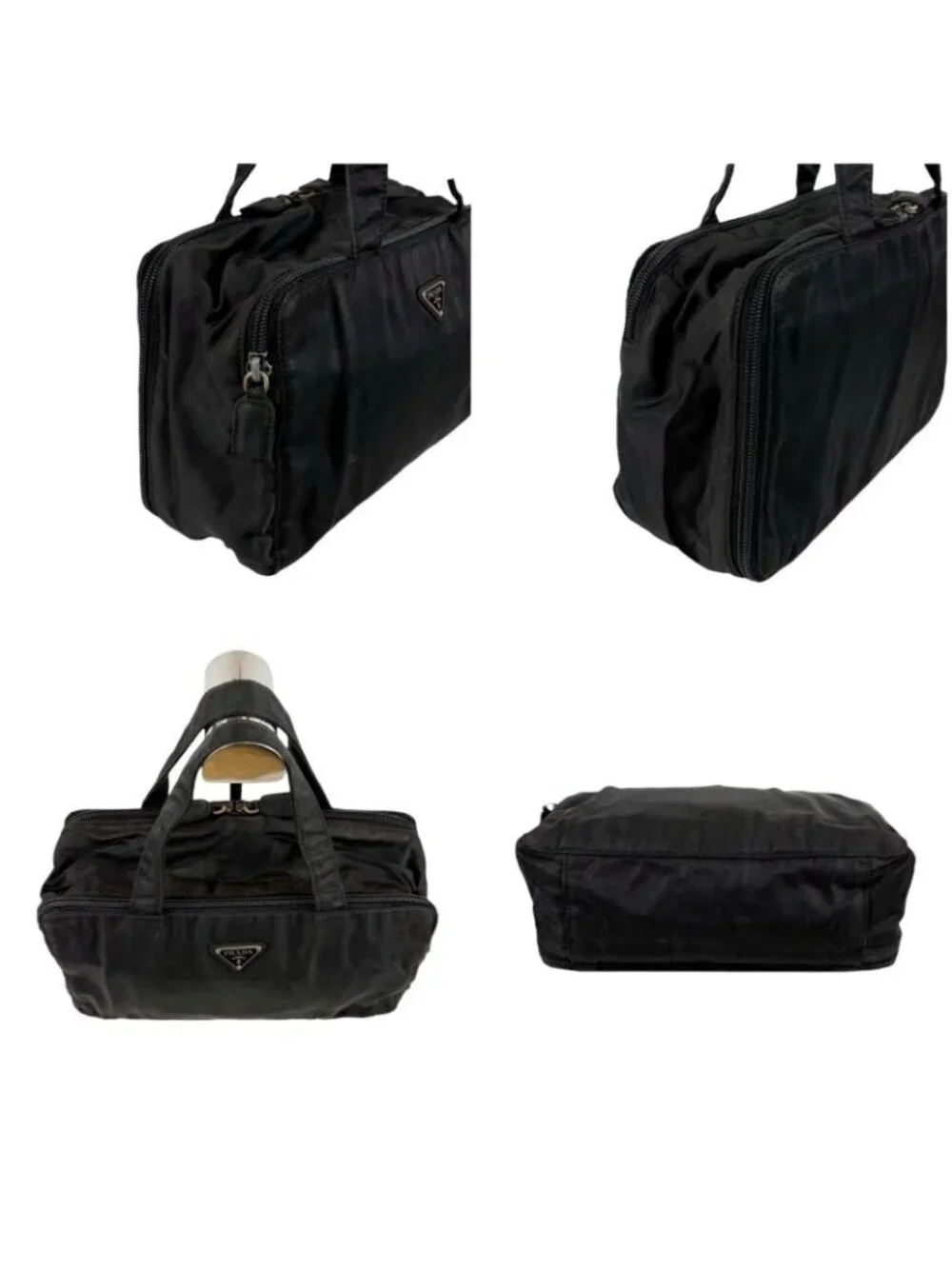 Prada Triangle Logo Mini Handbag Pouch Black Tessuto - Picture 3 of 13